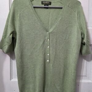Eddie Bauer woman's short sleeve sweater size XL with half button up